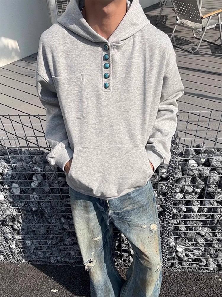 Unisex Retro Henley Neck Pullover Hoodie: Autumn/Winter Casual Long-Sleeve Top