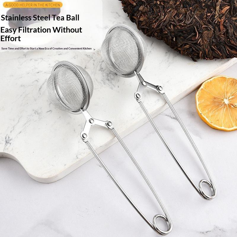 Stainless Steel Mesh Tea Ball Infuser Spoon Fine Filter Strainer For Loose Leaf Tea With Squeeze Handle Silver