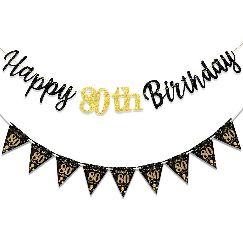16th Birthday Decorations Banner Boys Girls, Black Gold Happy 16thBirthday Banners for Girls Boys (Birthday 16th)
