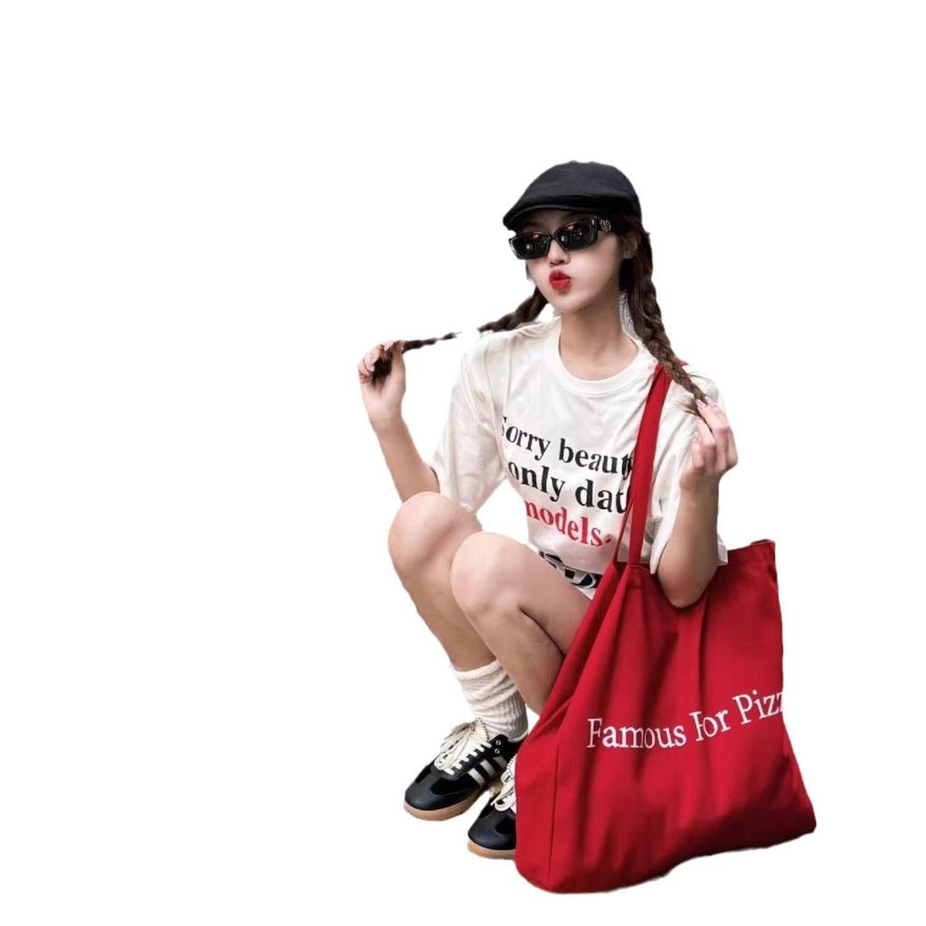 2024 Red Letter Canvas Tote: Stylish Single Shoulder Bag for Students, Commuters & Casual Use