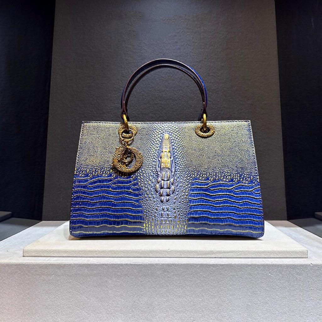 

Роскошная сумка-тоут из натуральной кожи с крокодиловым узором - Женская мода 2024, стиль через плечо и кроссбоди синий