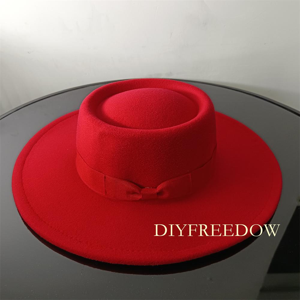 Fedora Hat for Women Men Flat Top Concave Design Autumn Winter Bow Tie Jazz Hat Colorful Unisex Fedora Wide Brim Hat Panama 2022