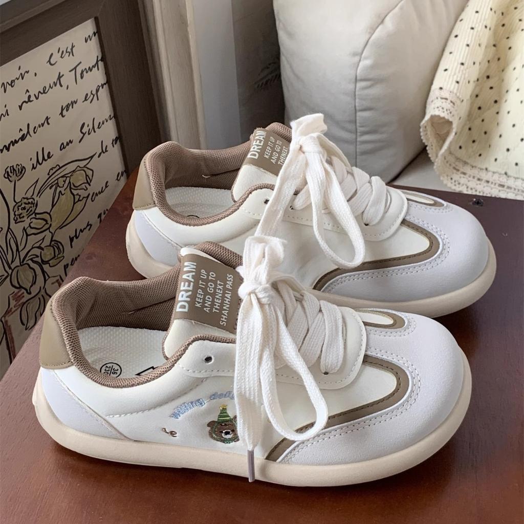 2025 new puff shoes chic Hong Kong style platform sports little white shoes children's ugly cute big head retro German training shoes