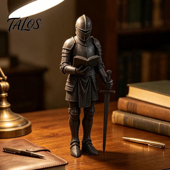 Fantasy Book Nook Figurine Medieval Knight Bookshelf Decor, Armored Bookend Statue, Gothic Library Shelf Decoration, Collectible Action Figure Castle