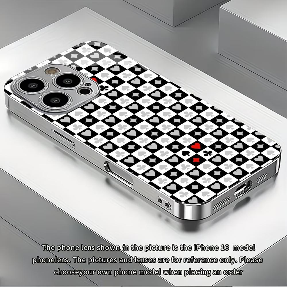 Chessboard Playing Card Phone Case High-end Phone Case Electroplated Glass TPU PhoneCase for iPhone 17 16 15 14 13 12pm Pro Plus