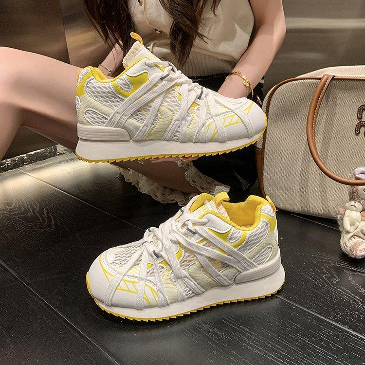 

7Cm inner height increase mesh breathable Forrest Gump shoes women s 2025 summer new thick-soled lightweight casual sports dad shoes 40 бежевый