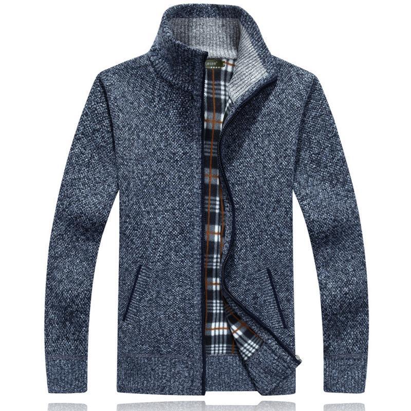 Men's Fleece-Lined Stand Collar Cardigan: Thick Knit Sweater for Autumn & Winter - Plus Size Available