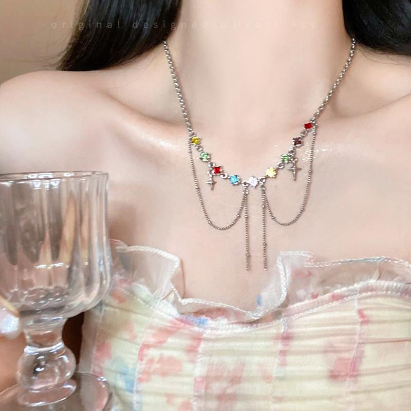 2025 Fashion Irregular Star Chain Necklaces Y2K Zircon Crystal Tassel Necklace Aesthetic Star Choker Exquisite Zircon Gift