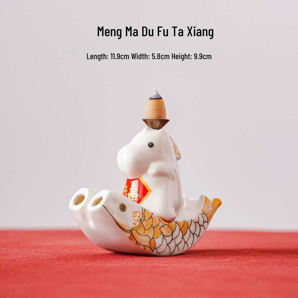 Mengma Doudou Rocking Horse Ceramic Zen Incense Burner - Indoor Sandalwood Backflow Cone Ornament.