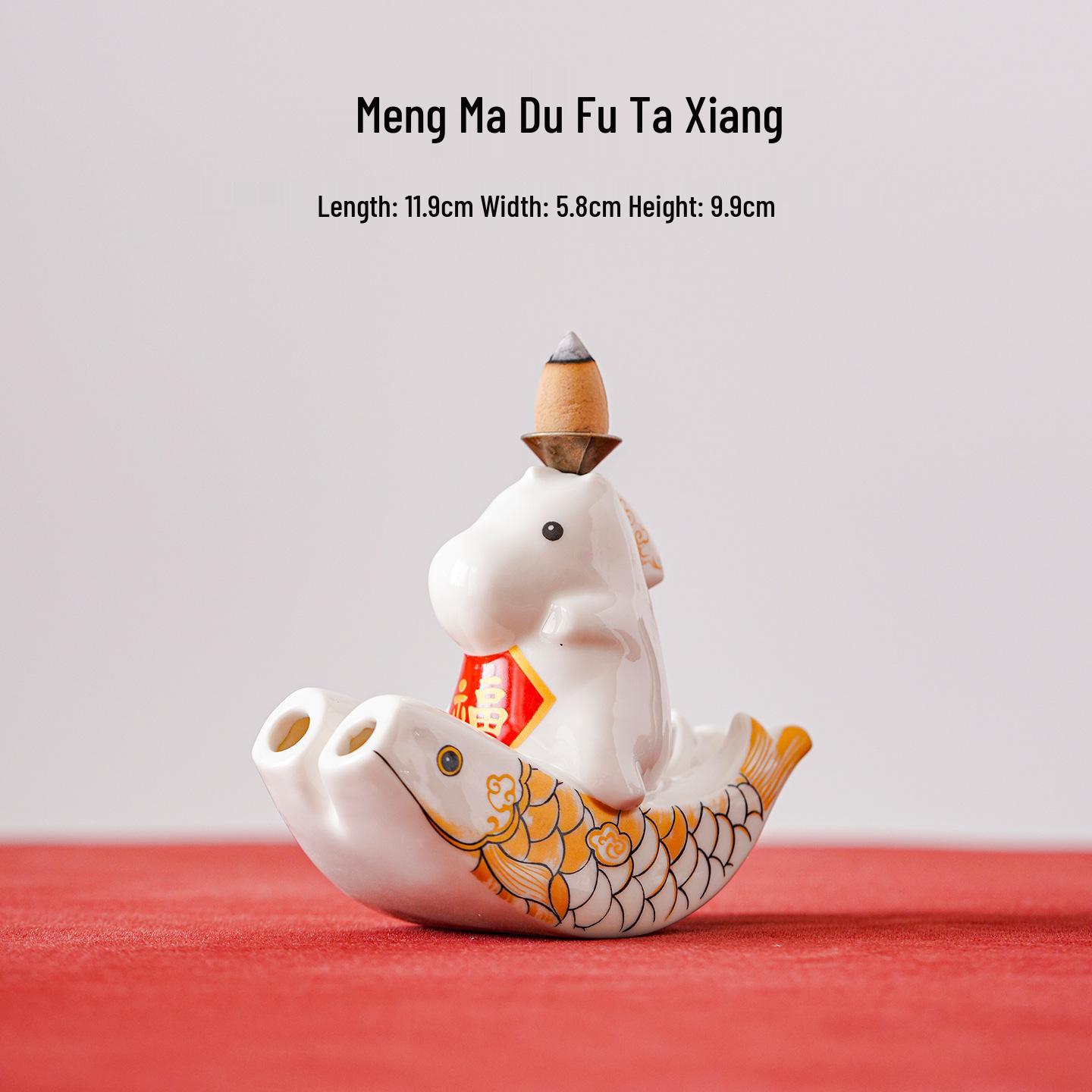 Mengma Doudou Rocking Horse Ceramic Zen Incense Burner - Indoor Sandalwood Backflow Cone Ornament.