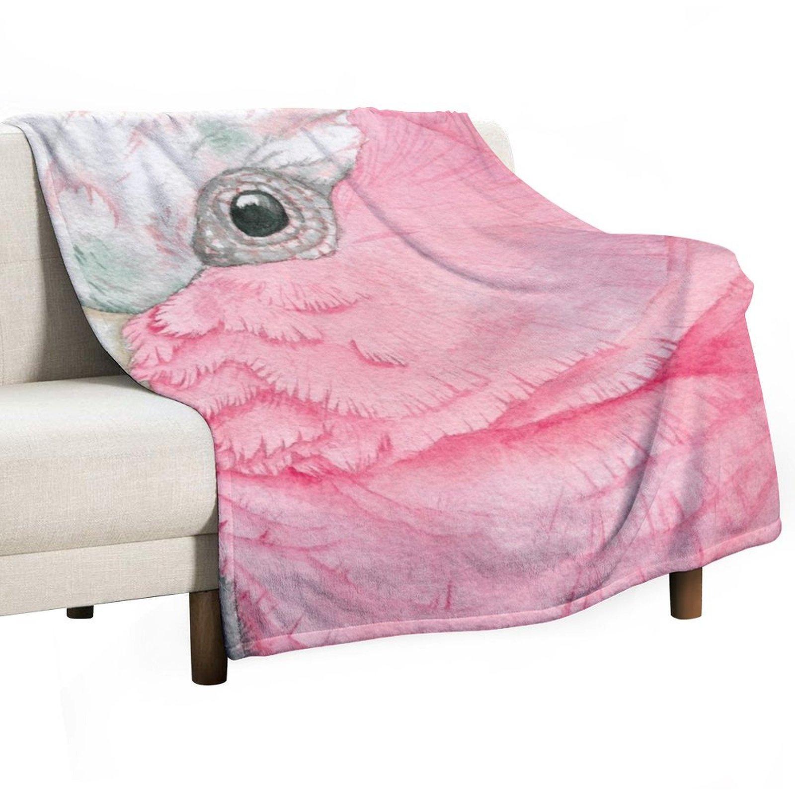 Watercolor Galah pink cockatoo watercolor portrait Throw Blanket Hairy Travel decorative Blankets 30x40in