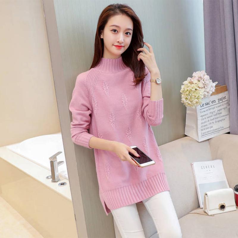 Female Long Section Bottoming Sweater Loose Korean Version of Half High Neck Large Yards Knitted Sweater