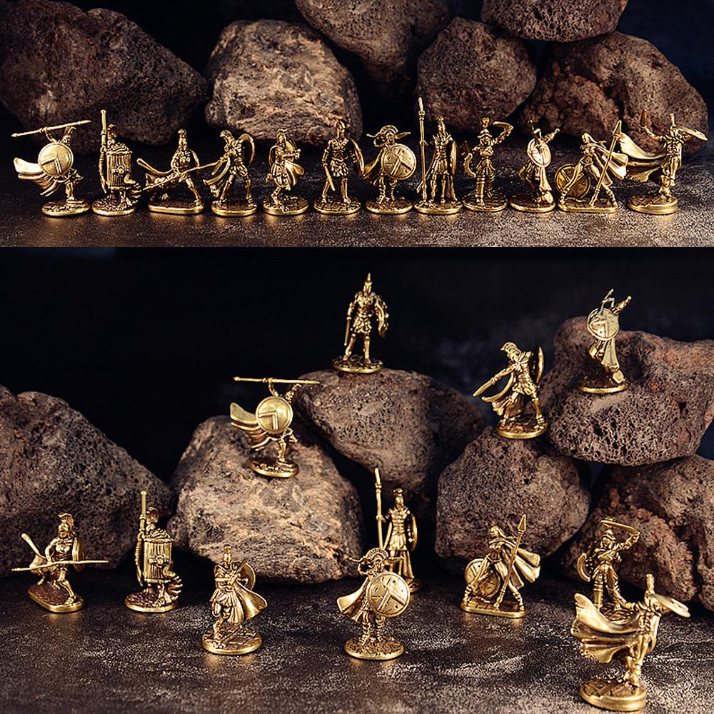 Vintage Brass Spartan Warrior Statue Twelve Types of Rome Soldier Models Figurine Game Props Desktop Ornaments Home Craft Decor