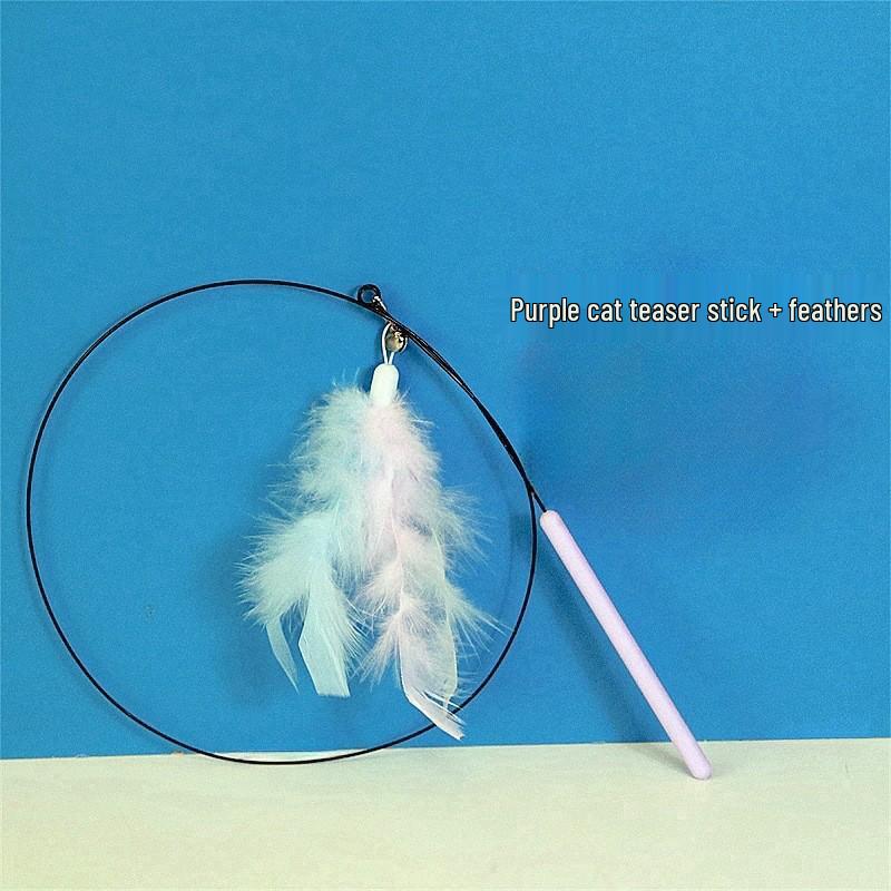 Long Rod Steel Wire Feather & Bell Cat Teaser - Durable Bite-Resistant Interactive Toy
