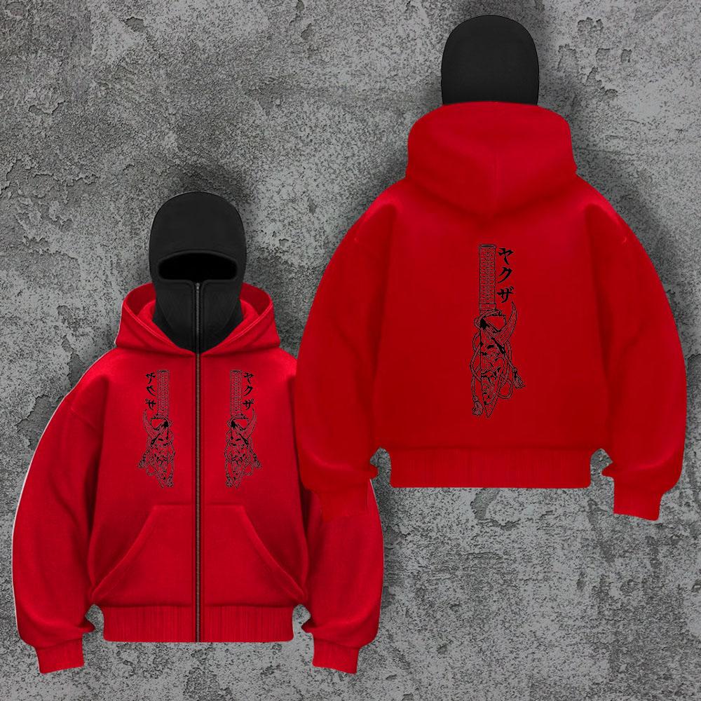 Trendy Zipper Hoodie Sword Men's Y2K Masked Hoodie Sweatshirt Sports Hoodie Spring and Autumn Plush