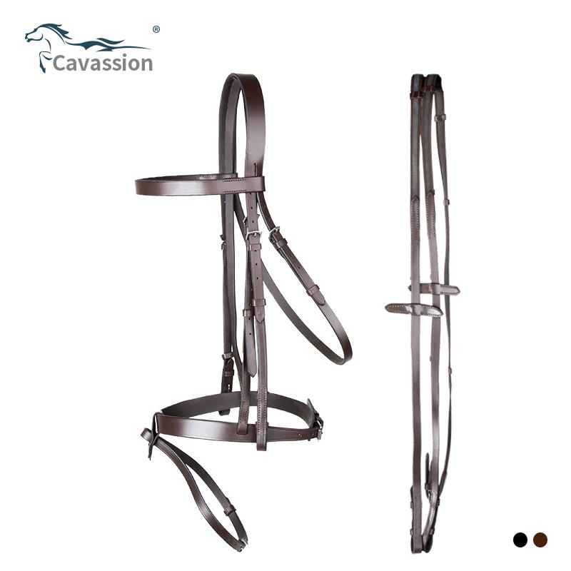 Cavassion Cowhide Flat Leather Bridle and Reins Set for Equestrian Horse Riding Full коричневый