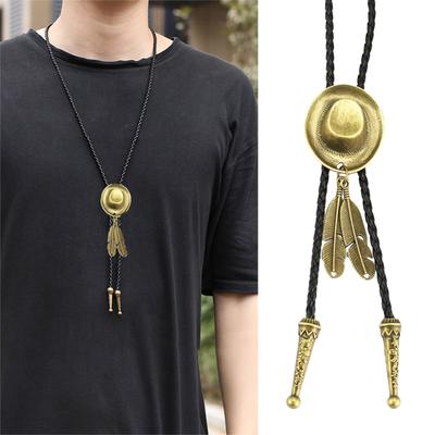 Elegant Bolo Tie with Feather Pendant Cowboy Hat Necktie Western Necklace Cool Bola Tie Western Cowboy Costume