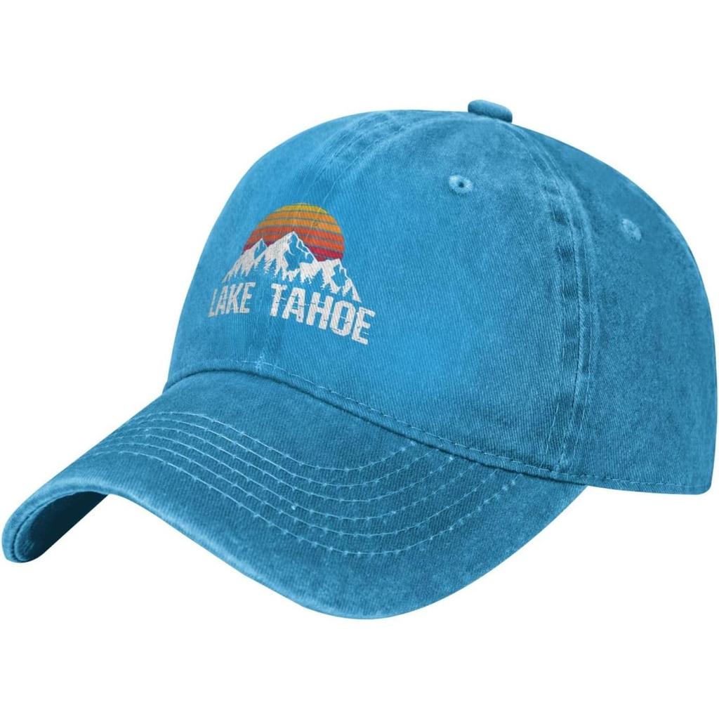 Lake Tahoe Mountain Sunset Washed Baseball Cap Vintage Distressed Cotton Dad Hat for Unisex