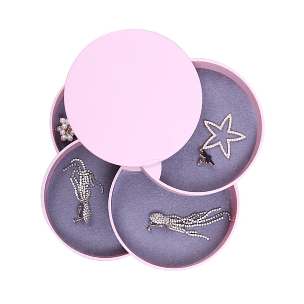 Tragbare Schmuckschatulle Reise-Schmuckkoffer 4-lagiger drehbarer Ohrring-Aufbewahrungsorganizer mit Spiegel Rosa