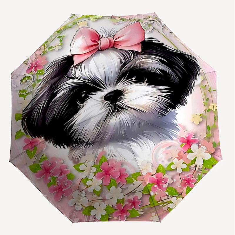 1PC Dog Flower Umbrella-8-Rib Reinforced, Automatic Open, Lightweight & Durable, Cute Fashion Accessory for Outdoor-T178