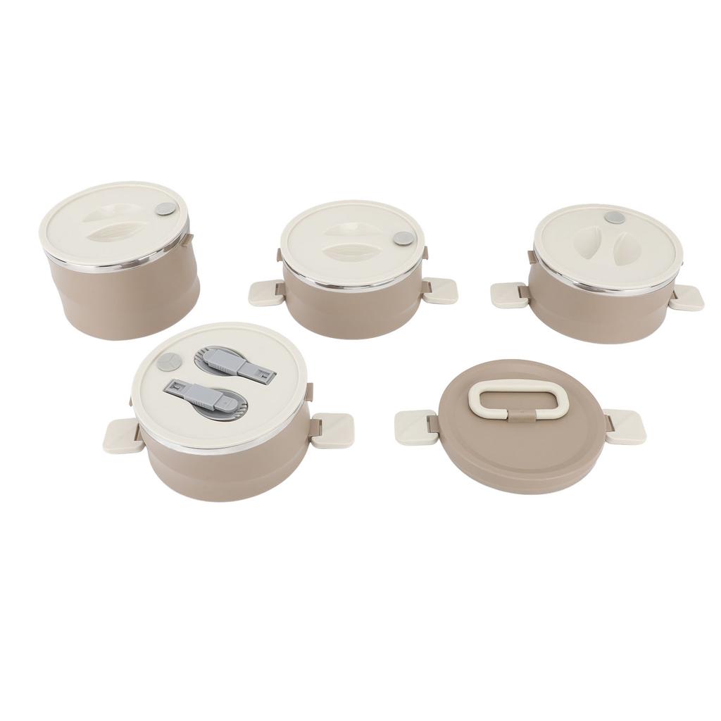 3.3L 4-stöckige isolierte Lunchbox 304 Edelstahl Lebensmittelbehälter Runde stapelbare Bento-Box mit 2