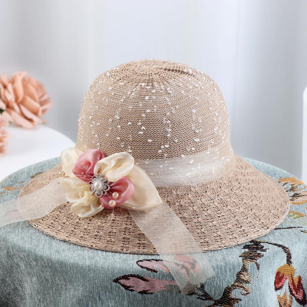 Summer New Women's Knitted Sun Hat Sunshade Hat Breathable Travel Flower Mom Fisherman Hat