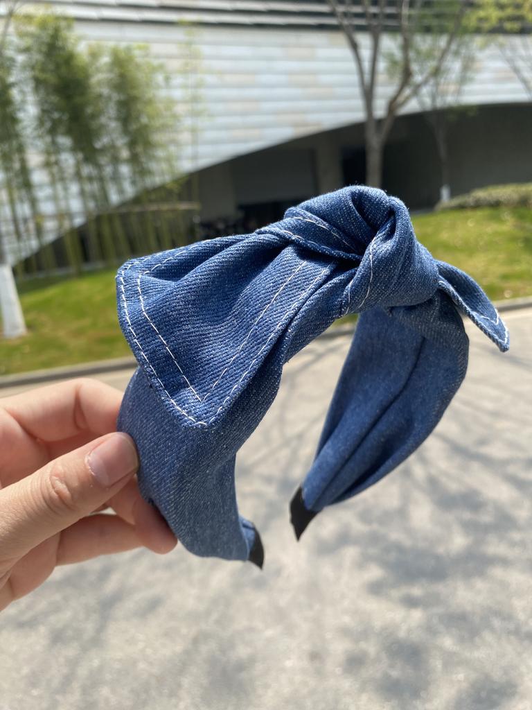 Nytt denim sløyfebånd retro presset stoff hodebånd kvinners enkelt bredbremmet hårtilbehør