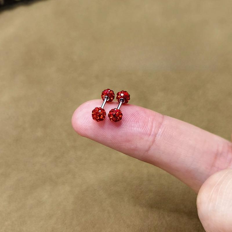 Screw Red Full Drill Stud Earrings, New Earbone Nails, Ear Hole Earrings