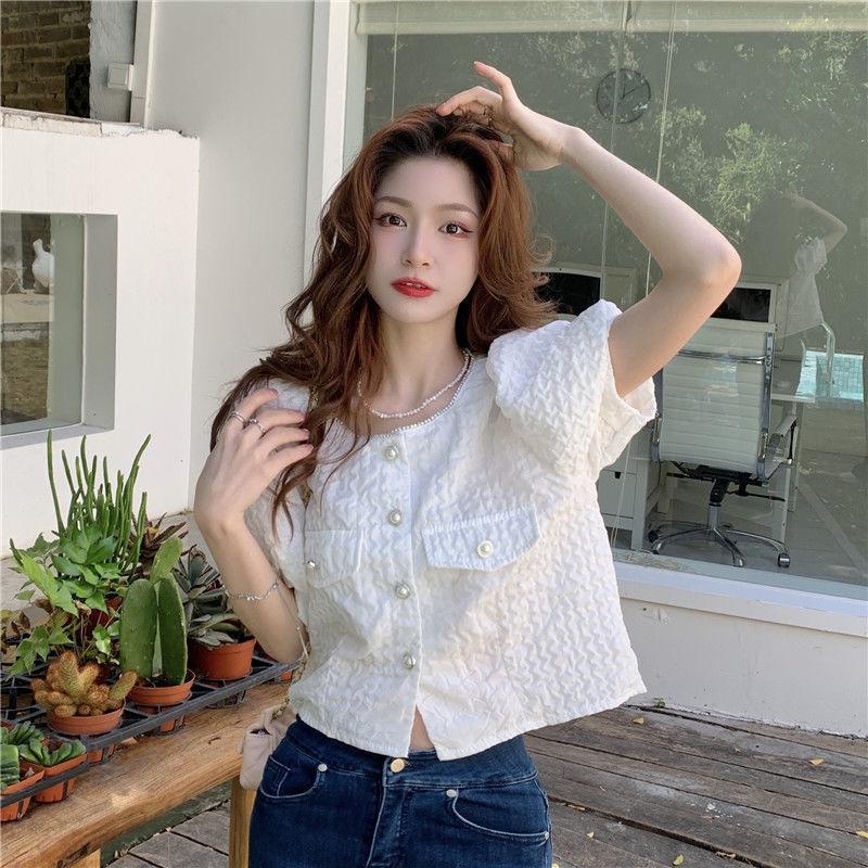 Student Puff Sleeve Shirt Women's Design New Chic Short Top Trendy Clothes