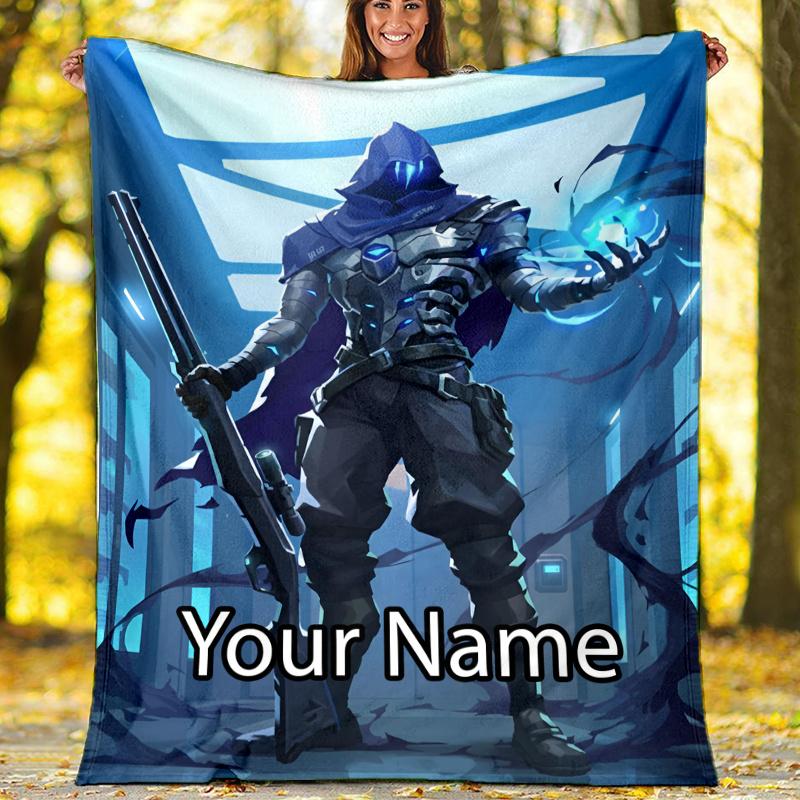 Custom Name Valorant Theme Printed Blanket - Perfect for Couch, Bed, Travel & Outdoor Use | Machine Washable, Cozy & Durable.