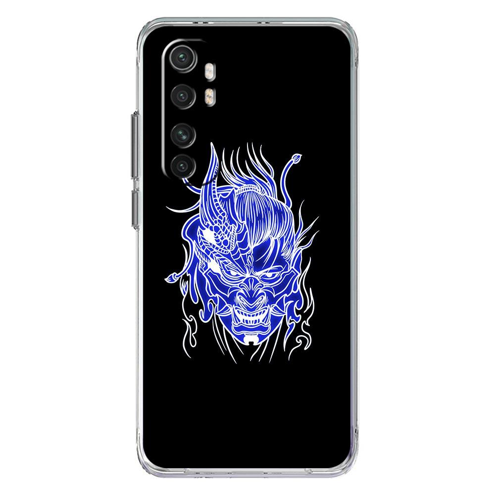 Samurai Oni Mask neon etui na telefon do Xiaomi Mi 12T 10 12 Lite 11 Ultra 11X 11T Pro 11i Poco X4 X3 NFC F3 M3 M4 5G Przezroczysta obudowa