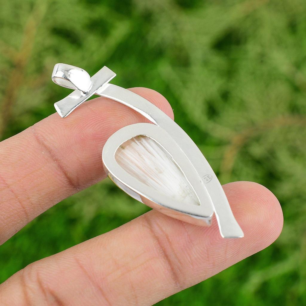 Daughters Day Sale Pear Scolecite Stone Wedding Wife Pendant 925 Sterling Silver