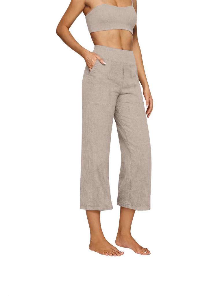 2026 Women's European Cotton Linen High-Waisted Wide-Leg Pants, Early Spring Fashion, Seven-Tenths Length.