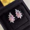 Charm Female White Pink Zircon Stone Stud Earrings Vintage Silver Color Wedding Party Gift Jewelry For Women