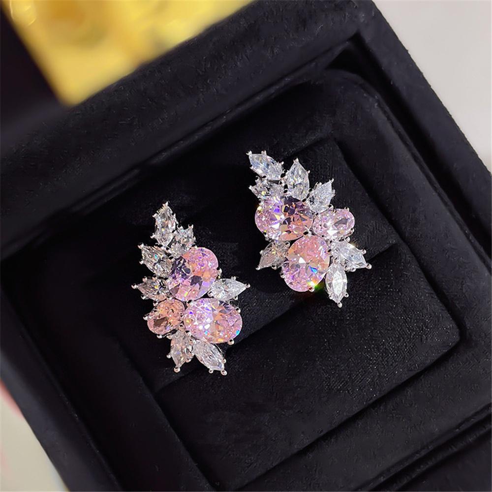 Charm Damen Weiß Rosa Zirkon Stein Ohrstecker Vintage Silber Farbe Hochzeitsfeier Geschenk Schmuck für Frauen
