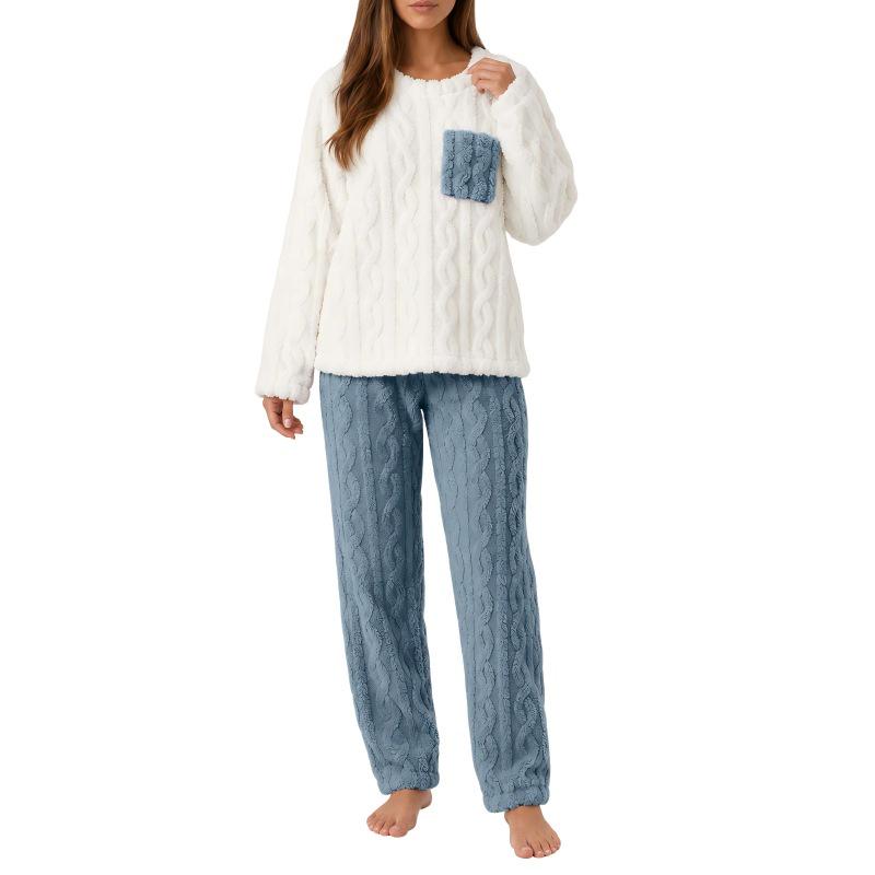 Women's Coral Fleece Jacquard Pajama Set - Thick Velvet, Warm Casual Loungewear for Couples, Autumn/Winter 