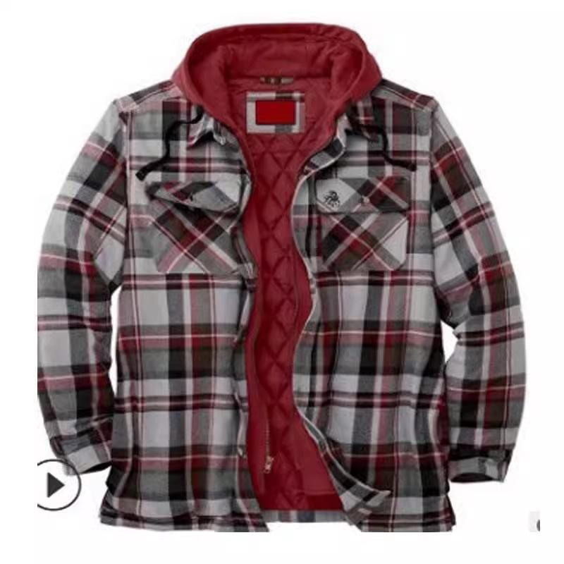 Men's Autumn/Winter Plaid Hooded Cotton Jacket 