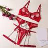 Womens Sexy Embroidery Lingerie Erotic Transparent See-Through 3pcs Underwear Sets Mental Chain Tassel Porn Costumes For Sex