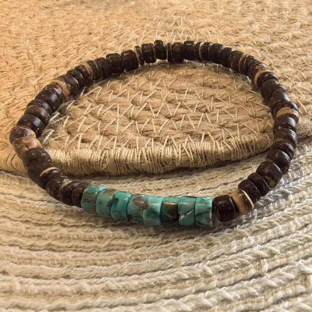 Coconut Shell Men's Turquoise Bracelet