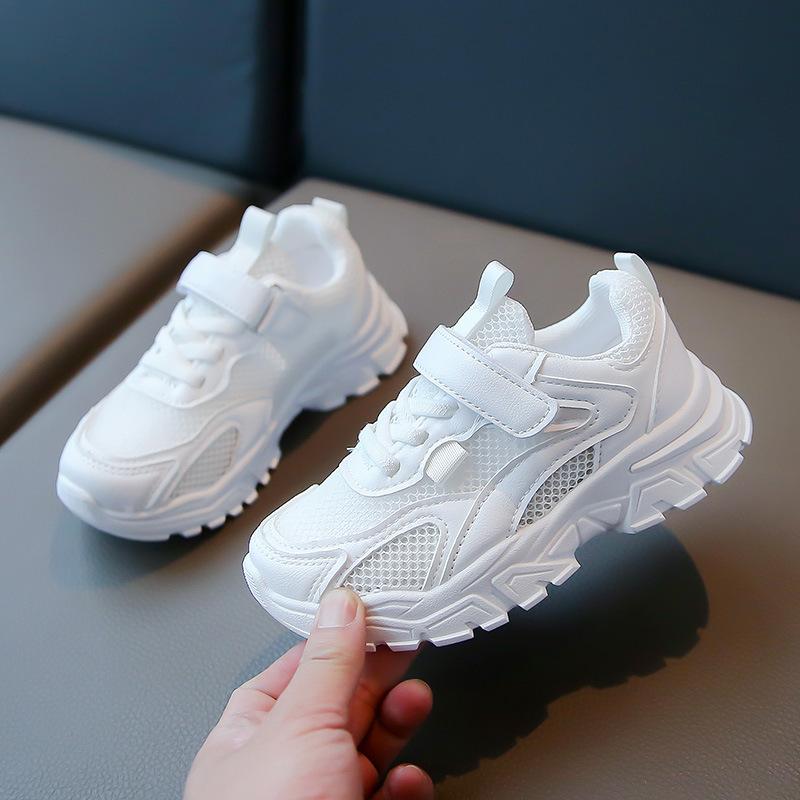 Kids Breathable Mesh Color Block Hook And Loop Sneakers