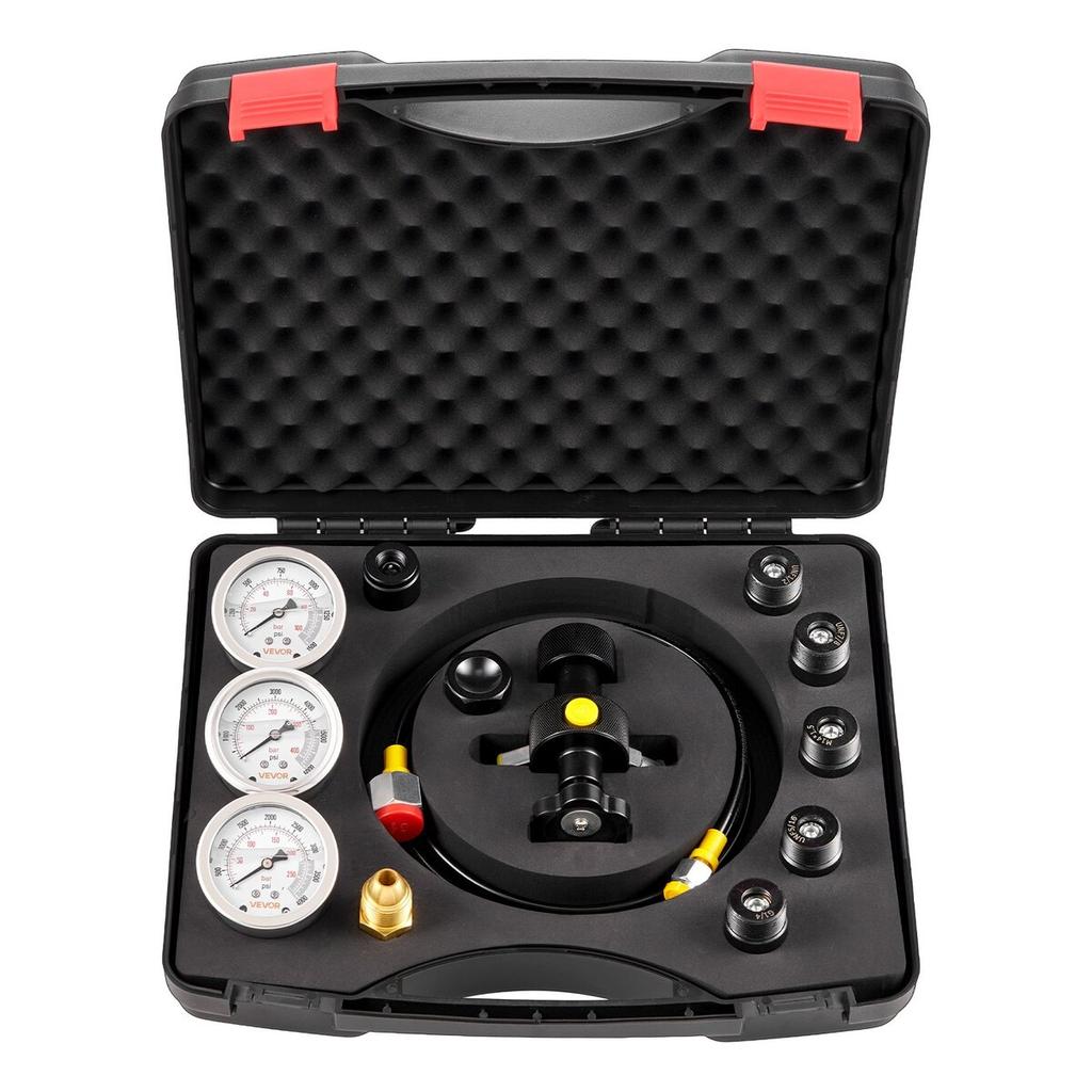 Hydraulic Nitrogen Accumulator Charging Kit, All-in-One Nitrogen Fill Kit, Pressure Test System with 3 Gauges (100, 250, 400 Bar), 6 Adapters