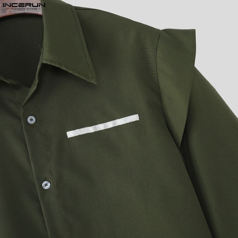INCERUN Oversized Men Lapel Neck Short Sleeve Fake Two-piece Casual Shirts Tops