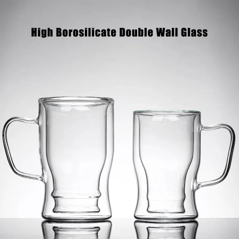 Transparent Double Wall Down Upside Beer Mug Insulated - Glassware, Handmade Winebowl, Creative Ideal for Freezer and Craft Beer