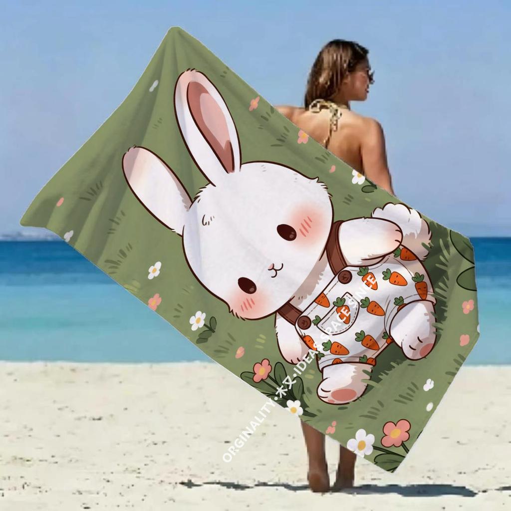 Cartoon Carrot Bunny Beach Towel Patterned Sunscreen And Windproof Suitable For Swimming Pool Camping Travel Blanket