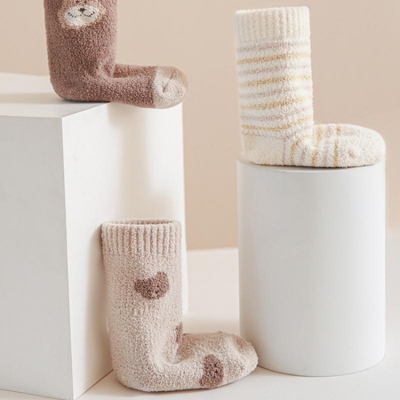 3Pair Baby Winter Socks Fleece Lined Thickened Warm Seamless Toe Mid Calf for Newborn Infant Comfortable Wear Soft Thermal Protection