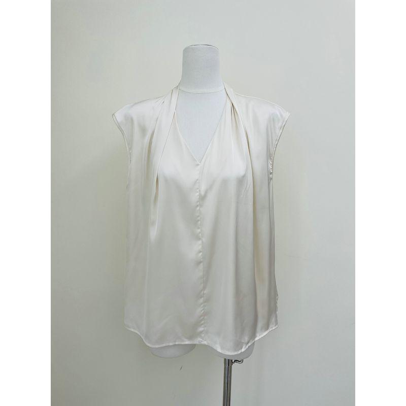 

French Style Solid Color and V-neck Sleeveless Satin Tops Easy to Create Atmosphere Wear Shirt Women s Slightly Flaw Beige XL
