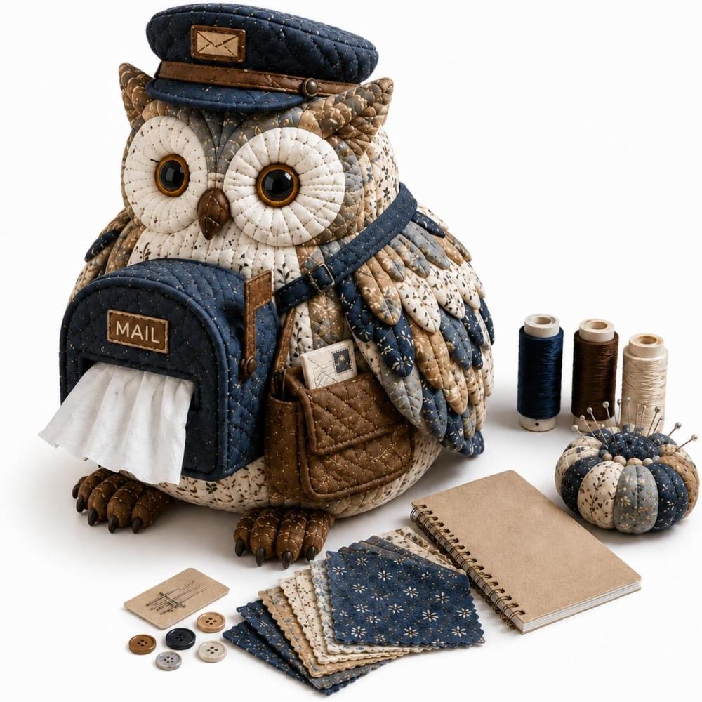 Quilted Quilted Tissue Box Owl Shape Patchwork Animal Kit New DIY Sewing Kit Craft Project