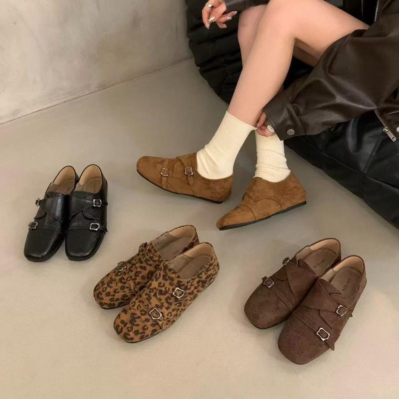 Women's Suede Mary Jane Shoes Flats with Double Buckle Straps and Butterfly-knot Detail Elegant Ladies Elevation Ballet Shoes