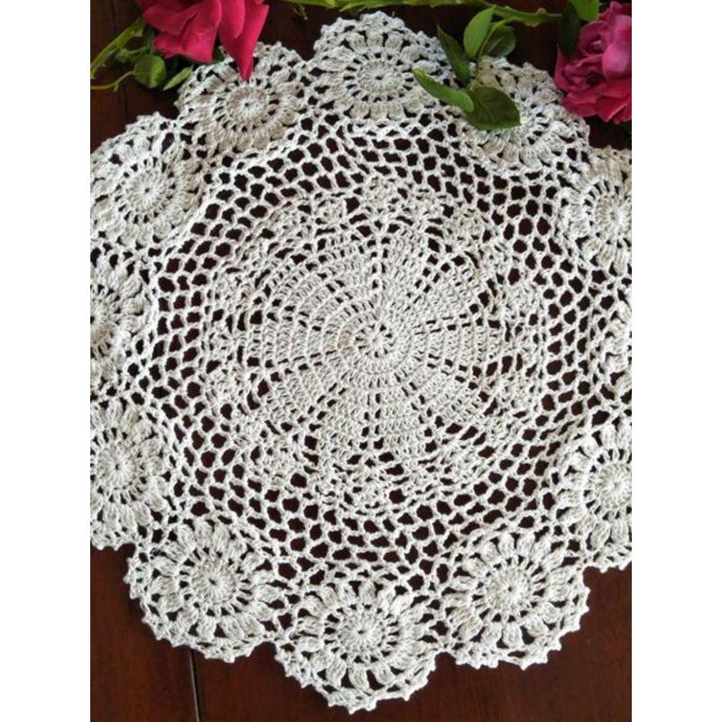 

Hand Crocheted Woven Coaster Tea Mat Placemat Cotton Tablecloth European Style Cut Out Fabrics Tablecloth Sofa Towel Table Runner Boutique White About 38cm in diameter