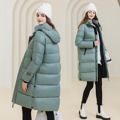 Women's Winter Solid Color Mid-length Warm Jacket Long-sleeved Hooded Casual Outerwear